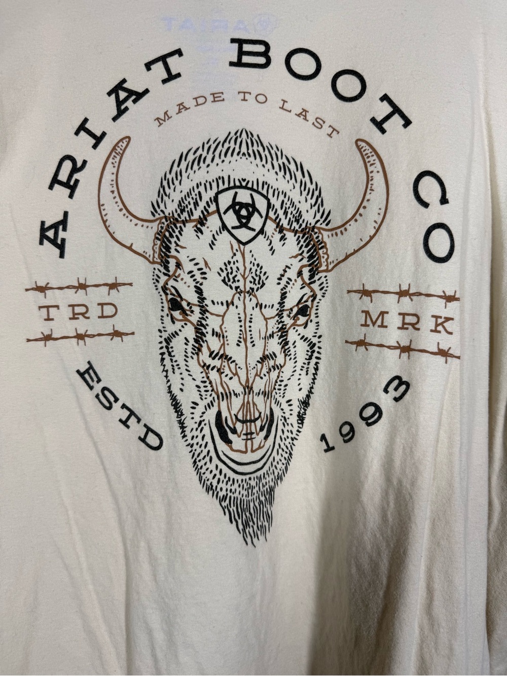 Ariat Men’s XL T-Shirt Western Longhorn Bull Graphic Back Print Cream